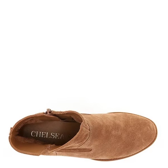 Chelsea & Violet Wren Light Brown Suede Heeled Booties Asymmetrical Boots Sz 8 - Picture 6 of 16